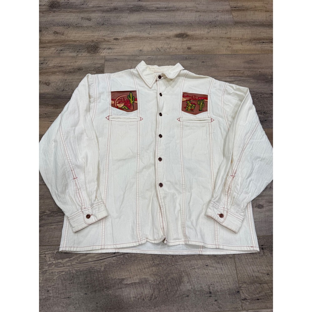 Vintage Hacendado by Biscote Paris Western Cactus Shirt Off White Mens M